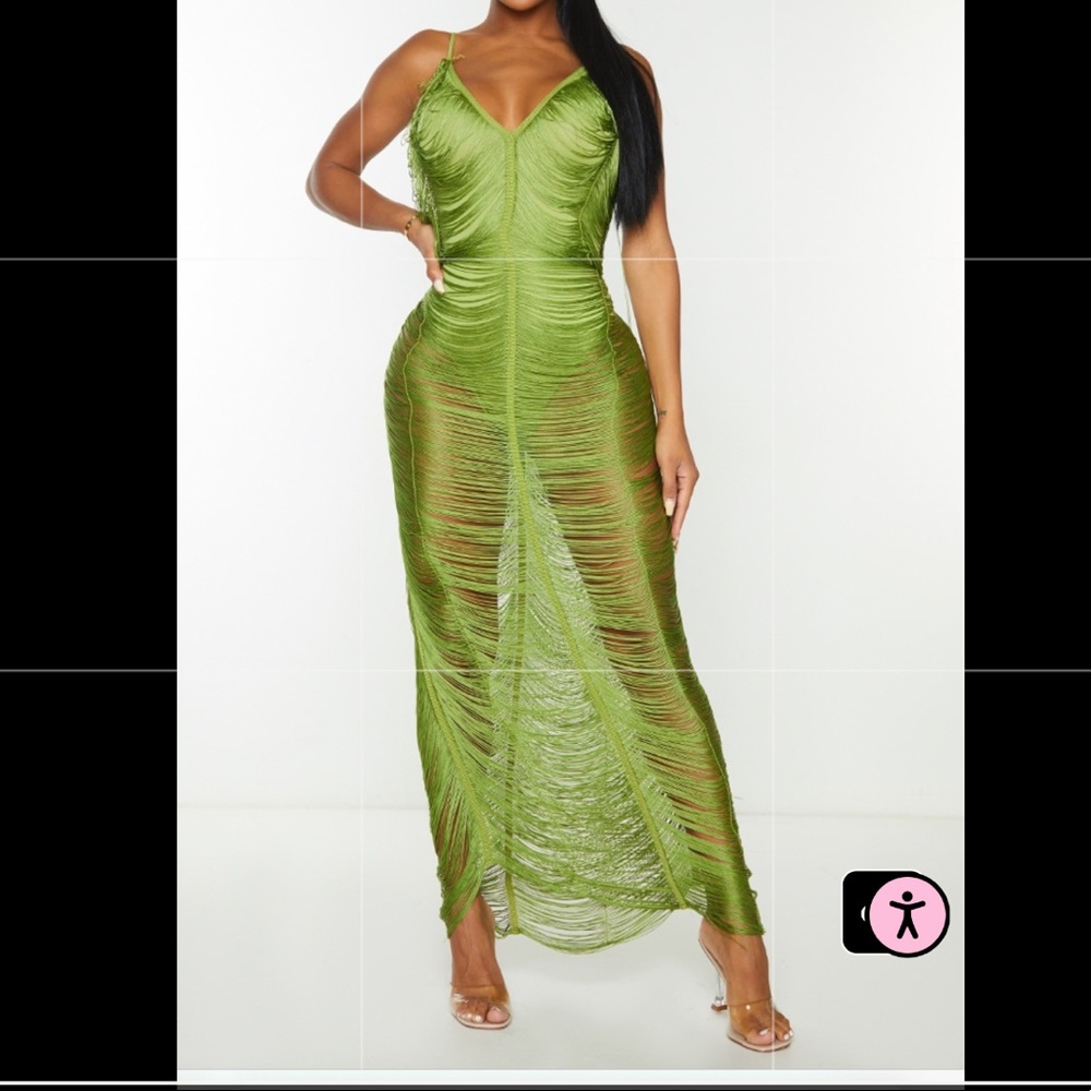 Shape Olive Fringe Detail Midaxi Dress